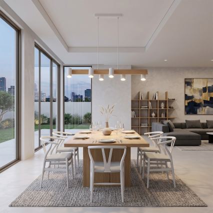 BRILAGI - LED RGBW lustră dimmabilă pe cablu SELE 6xGU10/6,5W/230V 2700-6500K alb/decor stejar + telecomandă
