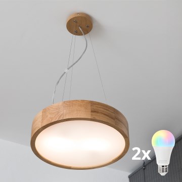 Brilagi - Lustra LED RGBW reglabilă suspendată pe cablu CARVALHO 2xE27/9W/230V 2700-6500K Wi-Fi stejar Ø 37 cm