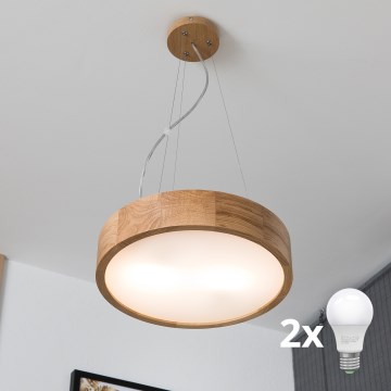 Brilagi - Lustră LED suspendată pe cablu CARVALHO 2xE27/60W/230V stejar Ø 37 cm