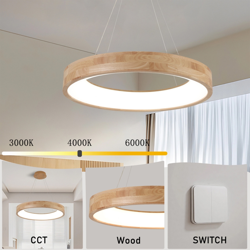 Brilagi - Lustră LED suspendată pe cablu FALCON WOOD LED/40W/230V 3000/4000/6000K Ø 60 cm lemn