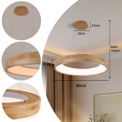 Brilagi - Lustră LED suspendată pe cablu FALCON WOOD LED/40W/230V 3000/4000/6000K Ø 60 cm lemn
