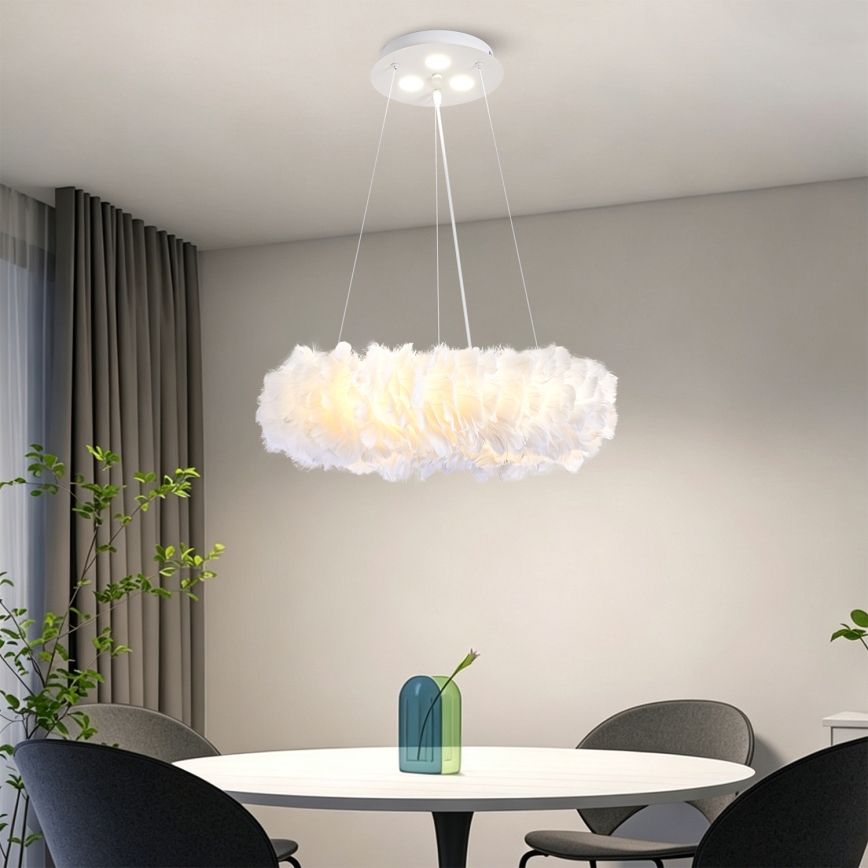 Brilagi - Lustră LED suspendată pe cablu FEATHER, 3x E27/40W/230V + 3x LED/3W, Ø 40 cm, albă