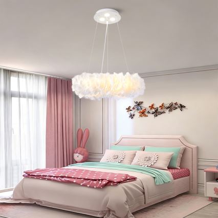 Brilagi - Lustră LED suspendată pe cablu FEATHER, 3x E27/40W/230V + 3x LED/3W, Ø 40 cm, albă