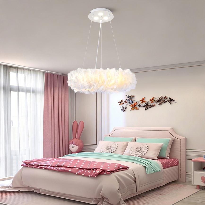 Brilagi - Lustră LED suspendată pe cablu FEATHER, 3x E27/40W/230V + 3x LED/3W, Ø 40 cm, albă