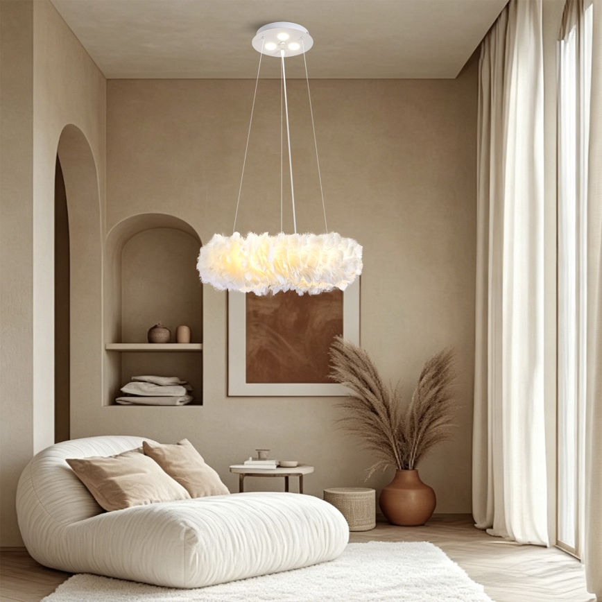 Brilagi - Lustră LED suspendată pe cablu FEATHER, 3x E27/40W/230V + 3x LED/3W, Ø 40 cm, albă