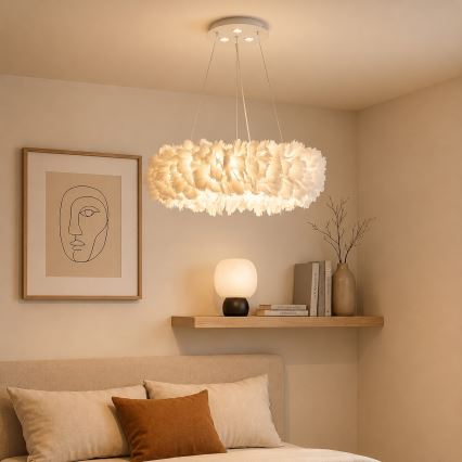 Brilagi - Lustră LED suspendată pe cablu FEATHER, 3x E27/40W/230V + 3x LED/3W, Ø 40 cm, albă