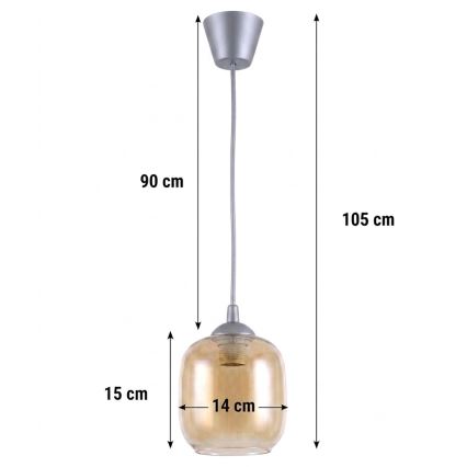 Brilagi - Lustră LED pe cablu RETRO GLASS 1xE27/60W/230V Ø 14 cm argintiu/maro fumuriu