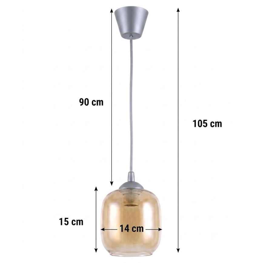 Brilagi - Lustră LED pe cablu RETRO GLASS 1xE27/60W/230V Ø 14 cm argintiu/maro fumuriu