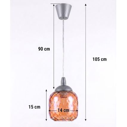 Brilagi - Lustră LED pe cablu RETRO GLASS 1xE27/60W/230V Ø 14 cm argintiu/maro fumuriu