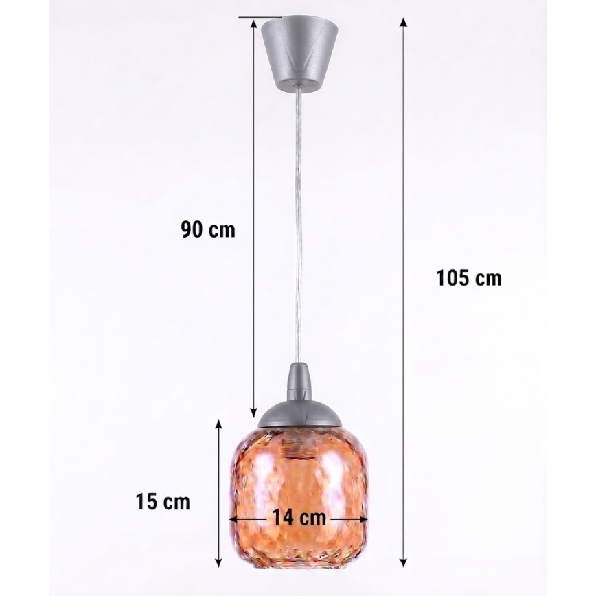 Brilagi - Lustră LED pe cablu RETRO GLASS 1xE27/60W/230V Ø 14 cm argintiu/maro fumuriu