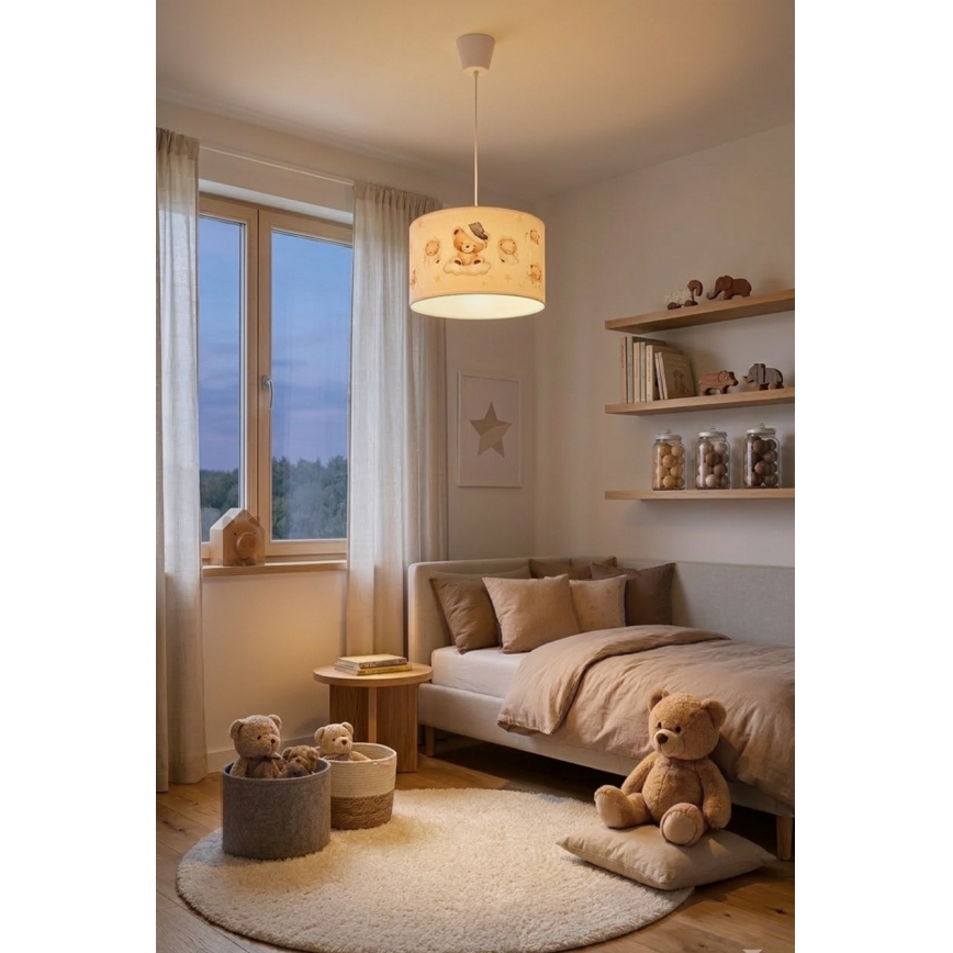 Brilagi - Lustră LED suspendată pe cablu pentru copii BOBO, 1xE27/10W/230V, diametru 35 cm, alb/cu ursuleți