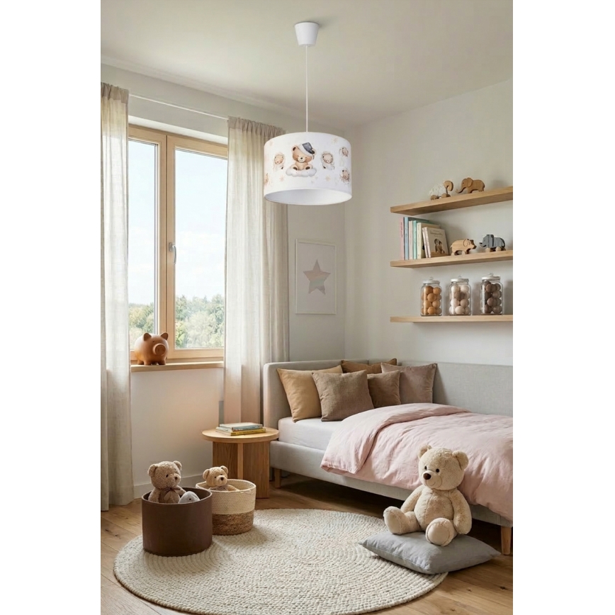 Brilagi - Lustră LED suspendată pe cablu pentru copii BOBO, 1xE27/10W/230V, diametru 35 cm, alb/cu ursuleți