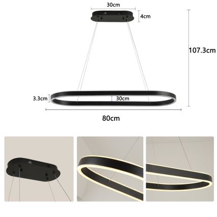 Brilagi - Lustră LED suspendată pe cablu PONDIE LED/43W/230V 80x30 cm neagră