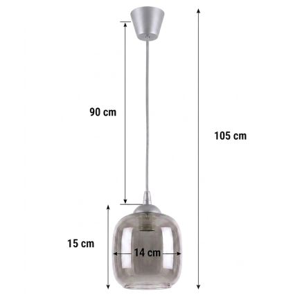 Brilagi - Pendul LED pe cablu RETRO GLASS 1xE27/60W/230V Ø 14 cm argintiu/gri fumuriu