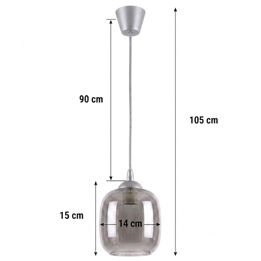 Brilagi - Pendul LED pe cablu RETRO GLASS 1xE27/60W/230V Ø 14 cm argintiu/gri fumuriu