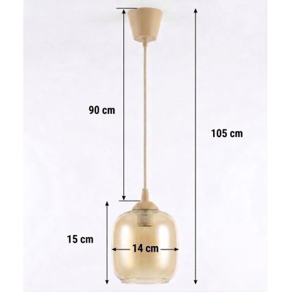 Brilagi - Lustră LED suspendată pe cablu RETRO GLASS 1xE27/60W/230V Ø 14 cm bej/maro fumuriu
