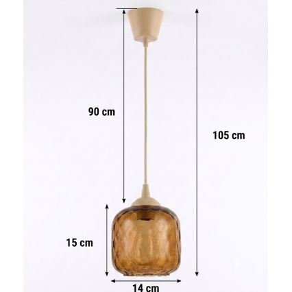 Brilagi - Pendul LED pe cablu RETRO GLASS 1xE27/60W/230V, diam. 14 cm, bej/maro fumuriu