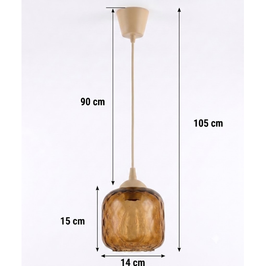 Brilagi - Pendul LED pe cablu RETRO GLASS 1xE27/60W/230V, diam. 14 cm, bej/maro fumuriu