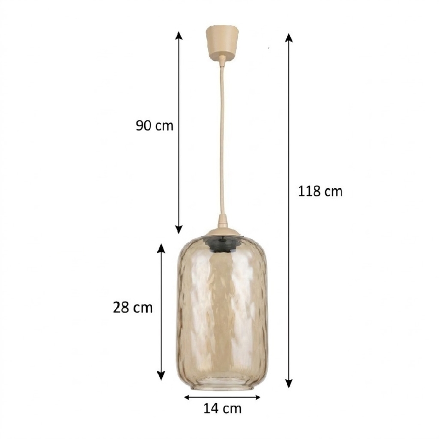 BRILAGI - Lustră LED suspendată pe cablu RETRO GLASS 1xE27/60W/230V Ø 14 cm bej/maro fumuriu