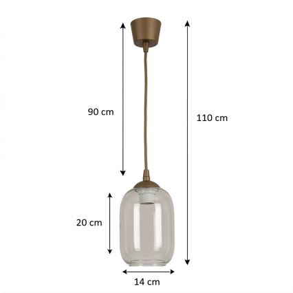 Brilagi - Lustru LED suspendat pe cablu RETRO GLASS 1xE27/60W/230V, Ø 14 cm, maro/gri fumuriu