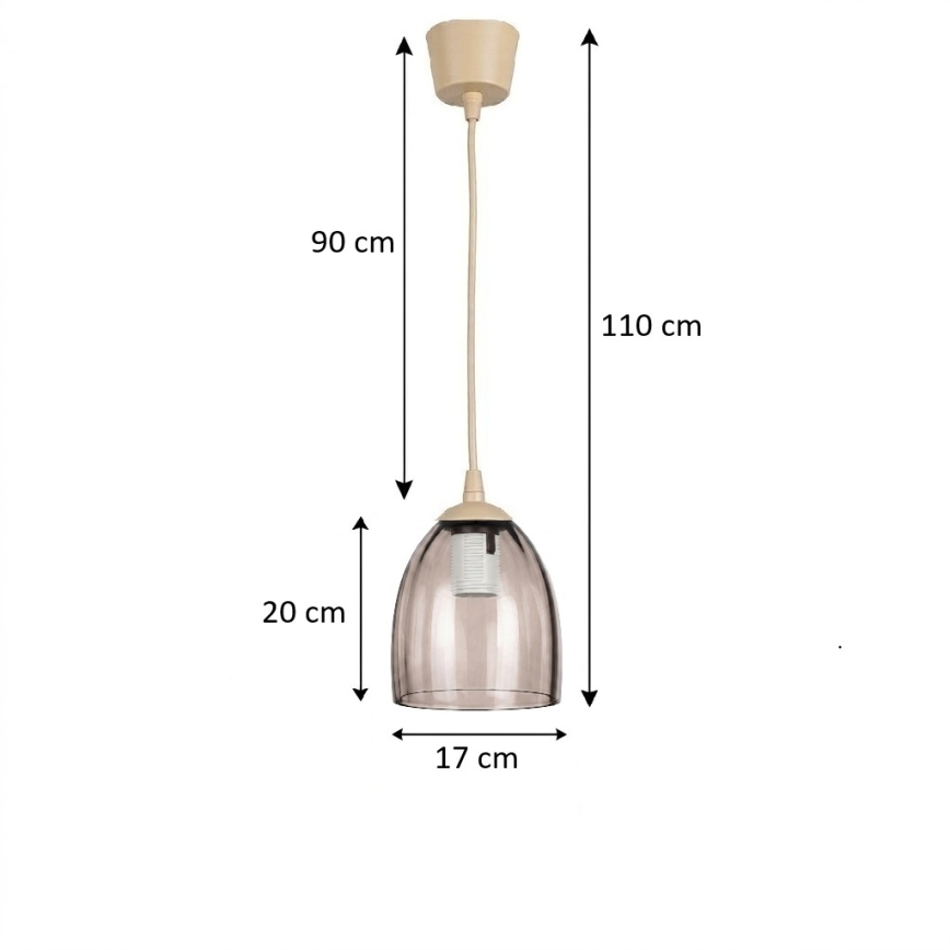 Brilagi - Lustră LED pe cablu RETRO GLASS 1xE27/60W/230V, diam. 17 cm, bej/fumuriu bej