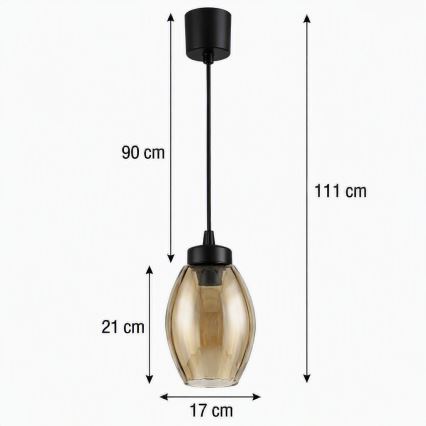 Brilagi - Lustră LED suspendată pe cablu RETRO GLASS 1xE27/60W/230V diam. 17 cm negru/bej fumuriu
