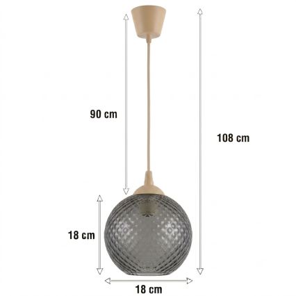 Brilagi - Lustră LED pe cablu RETRO GLASS 1xE27/60W/230V diam. 18 cm bej/gri fumuriu