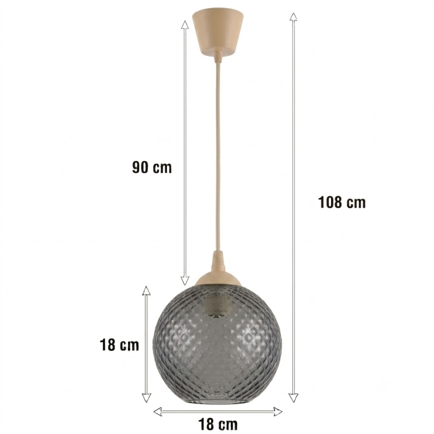 Brilagi - Lustră LED pe cablu RETRO GLASS 1xE27/60W/230V diam. 18 cm bej/gri fumuriu