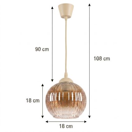 Brilagi - Lustră LED suspendată pe cablu RETRO GLASS 1xE27/60W/230V Ø 18 cm bej/maro fumuriu