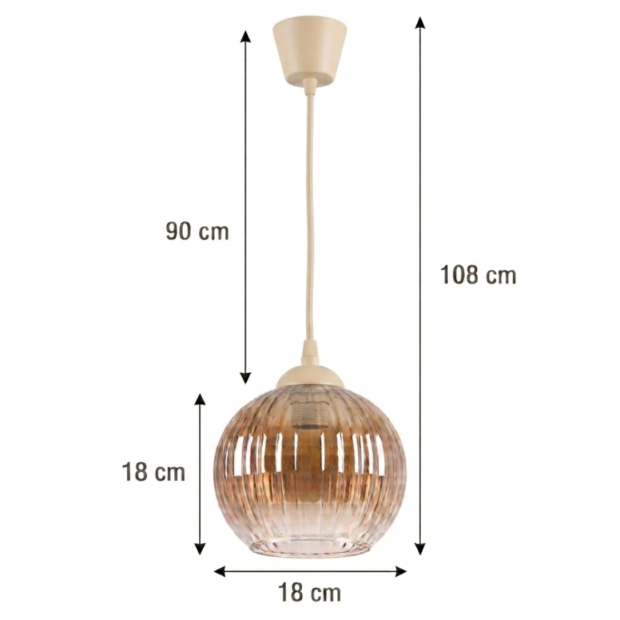 Brilagi - Lustră LED suspendată pe cablu RETRO GLASS 1xE27/60W/230V Ø 18 cm bej/maro fumuriu