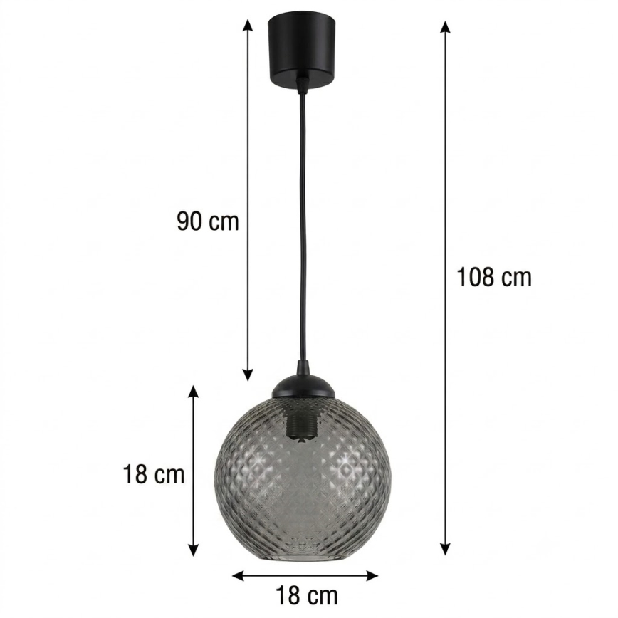 Brilagi - Lustră LED suspendată pe cablu RETRO GLASS 1x E27/60W/230V, Ø 18 cm, negru/gri fumuriu