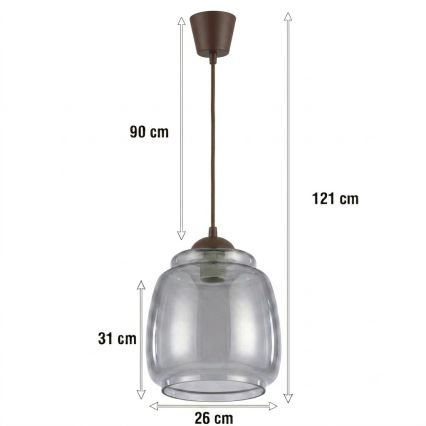 Brilagi - Lustră LED pe cablu RETRO GLASS 1xE27/60W/230V Ø 26 cm maro/gri fumuriu