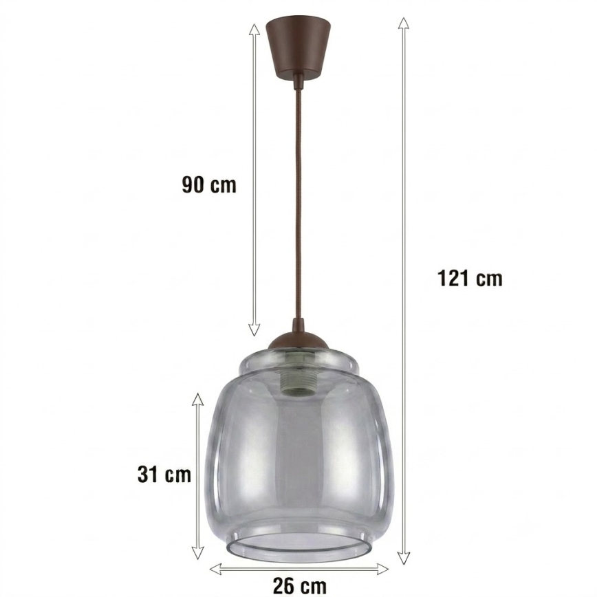 Brilagi - Lustră LED pe cablu RETRO GLASS 1xE27/60W/230V Ø 26 cm maro/gri fumuriu