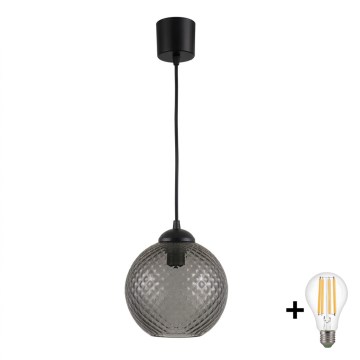Brilagi - Lustră LED suspendată pe cablu RETRO GLASS 1x E27/60W/230V, Ø 18 cm, negru/gri fumuriu
