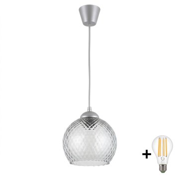 Brilagi - Lustră LED suspendată pe cablu RETRO GLASS 1xE27/60W/230V diam. 25 cm argintiu/gri fumuriu