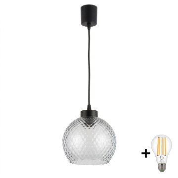 Brilagi - Lustră LED suspendată pe cablu RETRO GLASS 1xE27/60W/230V diam. 25 cm negru/gri fumuriu