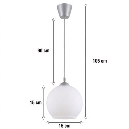 Brilagi - Lustră LED suspendată pe cablu RETRO GLASS, 1xE27/60W/230V, diametru 15 cm, argintie/albă