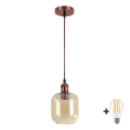 Brilagi - Lustră LED suspendată pe cablu RETRO GLASS 1xE27/60W/230V Ø 14 cm alb/maro fumuriu