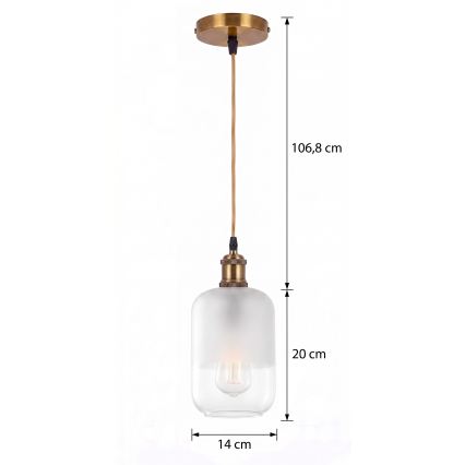 BRILAGI - Lustră LED suspendată pe cablu RETRO GLASS 1xE27/60W/230V Ø 14 cm auriu/alb
