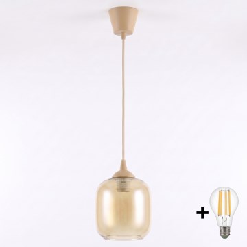 Brilagi - Lustră LED suspendată pe cablu RETRO GLASS 1xE27/60W/230V Ø 14 cm bej/maro fumuriu