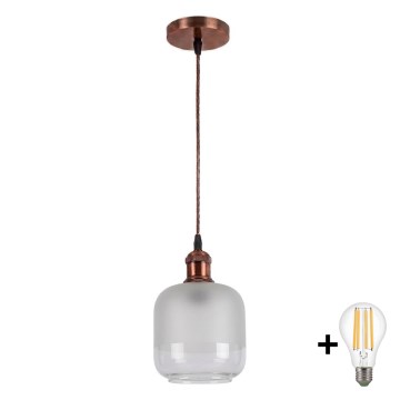 Brilagi - Lustră LED suspendată pe cablu RETRO GLASS 1xE27/60W/230V Ø 14 cm cupru/alb