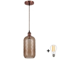 Brilagi - Lustră LED suspendată pe cablu RETRO GLASS 1xE27/60W/230V Ø 14 cm cupru/maro fumuriu