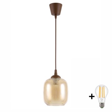 Brilagi - Lustră LED suspendată pe cablu RETRO GLASS 1xE27/60W/230V Ø 14 cm maro/maro fumuriu