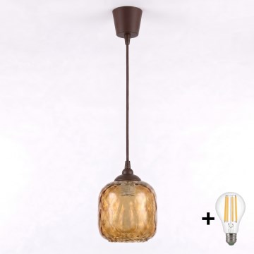 Brilagi - Lustră LED suspendată pe cablu RETRO GLASS 1xE27/60W/230V Ø 14 cm maro/maro fumuriu