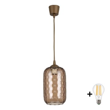 Brilagi - Lustră LED suspendată pe cablu RETRO GLASS 1xE27/60W/230V Ø 14 cm maro//maro fumuriu