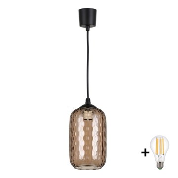 Brilagi - Lustră LED suspendată pe cablu RETRO GLASS 1xE27/60W/230V Ø 14 cm negru/maro fumuriu