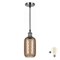 BRILAGI - Lustră LED suspendată pe cablu RETRO GLASS 1xE27/60W/230V Ø 14 cm negru/maro fumuriu