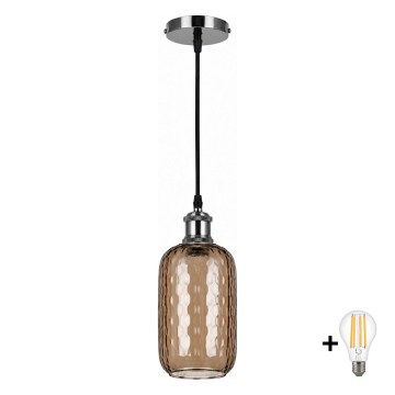 BRILAGI - Lustră LED suspendată pe cablu RETRO GLASS 1xE27/60W/230V Ø 14 cm negru/maro fumuriu