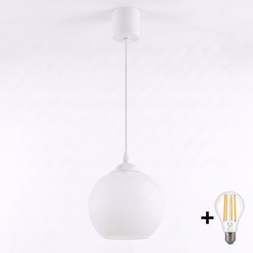 Brilagi - Lustră LED suspendată pe cablu RETRO GLASS 1xE27/60W/230V Ø 15 cm albă