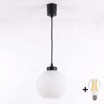 Brilagi - Lustră LED suspendată pe cablu RETRO GLASS 1xE27/60W/230V Ø 15 cm negru/alb